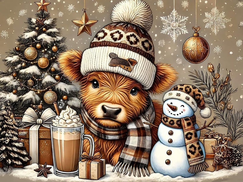 MBNTJHT Highland Cow Stamped Cross Stitch Kits for Adults,Christmas 11CT Cross Stitch Kits for Beginners,DIY Needlepoint Embroidery Patterns Art Crafts Kit for Home Decor Gifts 12X16 Inch. - Image 1